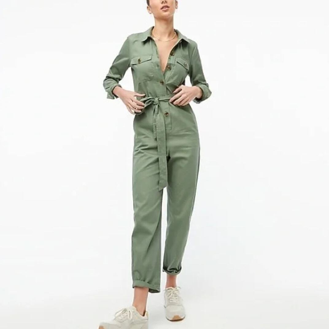 CREW Collared Belted Utility Jumpsuit Sage Green {D52}