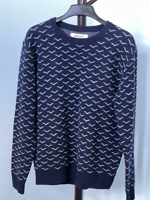Men's Wool Blend Crewneck Navy Blue Sweater Barque Size Large | eBay