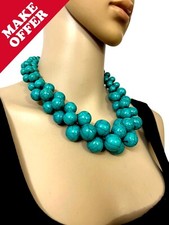 N6425 Chunky Turquoise color Bead Statement Necklace Double Strand Bold Jewelry