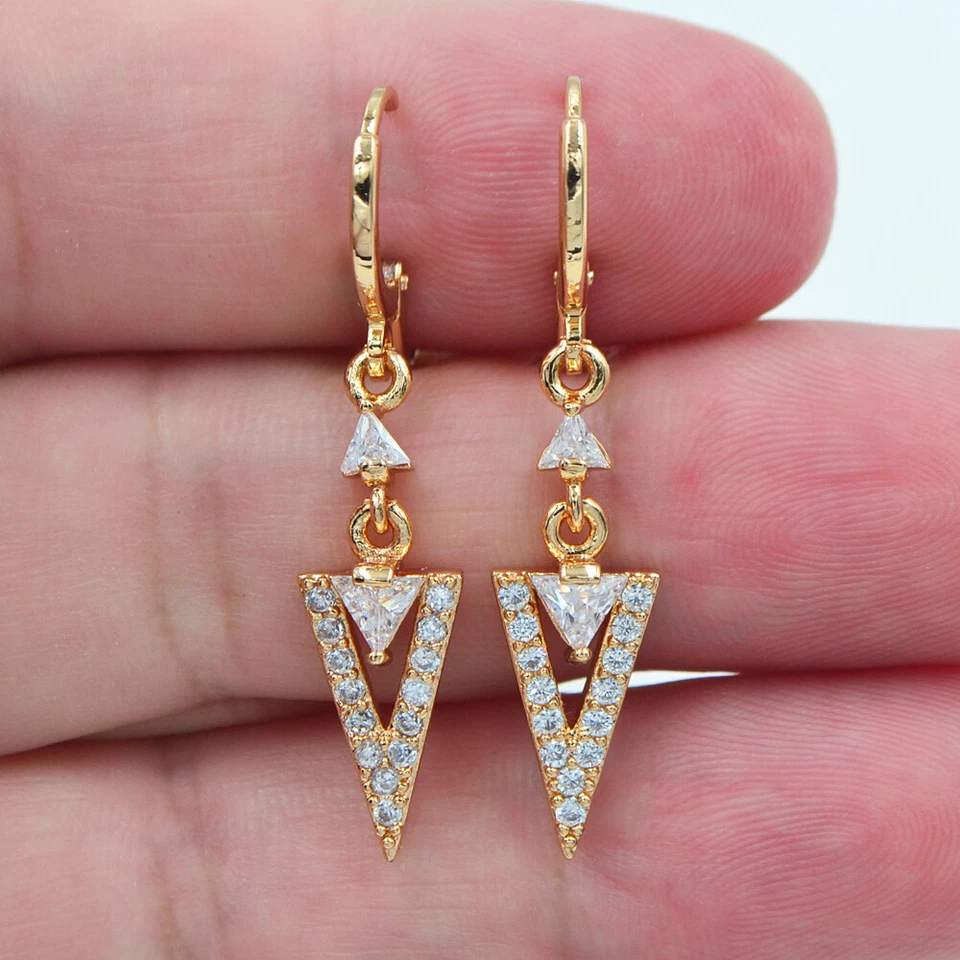 18K Yellow Gold Filled Women Fashion Black Mystic Topaz V Drop Earrings - Image 2 of 4