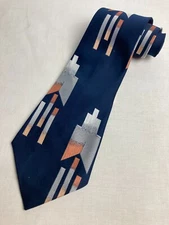 Vintage Necktie 1970's Swing Wide Neck Tie Blue Abstract Art Deco Jacquard