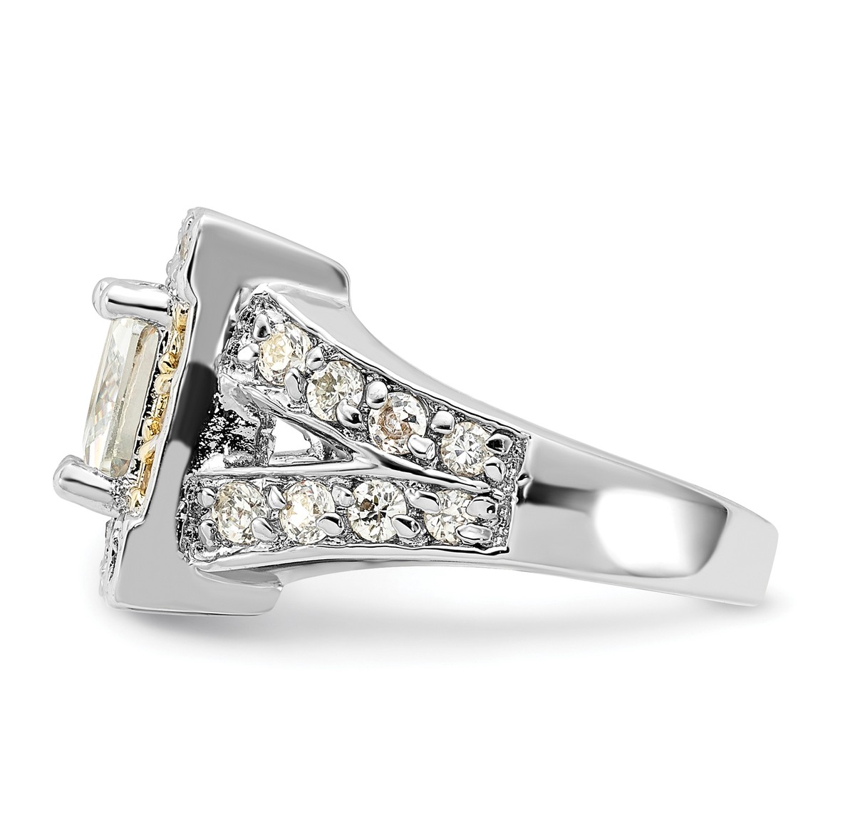 Silver Polished Yellow & Clear CZ Square Halo Ring QR2043 | eBay
