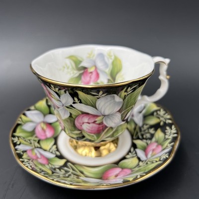 Royal Abert Provincial Flowers Lady's Slipper Fine Bone Teacup & Saucer Vintage