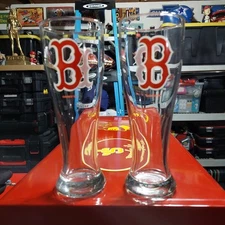 Set of Two Boston Red Sox Tall Drinking Beer Glasses 2010 by Boelter