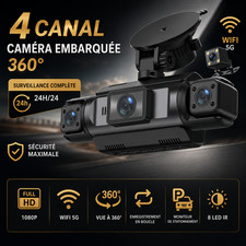 Dashcam 4 Caméras 360° WiFi 1080P Voiture Vision Nocturne Surveillance Parking