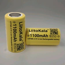 2 NEW 18350 - 1,100mAh - Li-Ion Flat Top Batteries - 3.7V 4.07Wh - LiitoKala