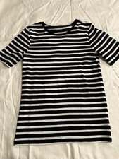 Women's Black & White Gap Modern Striped Short Sleeve Tee Shirt Size L Tall