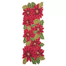 Homewear 80 Glass Beaded Poinsettia Table Runner, 36 x 13 Inches NEW WITH TAGS