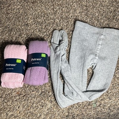 Kids Ribbed Tights Set - Pink, Purple, and Gray