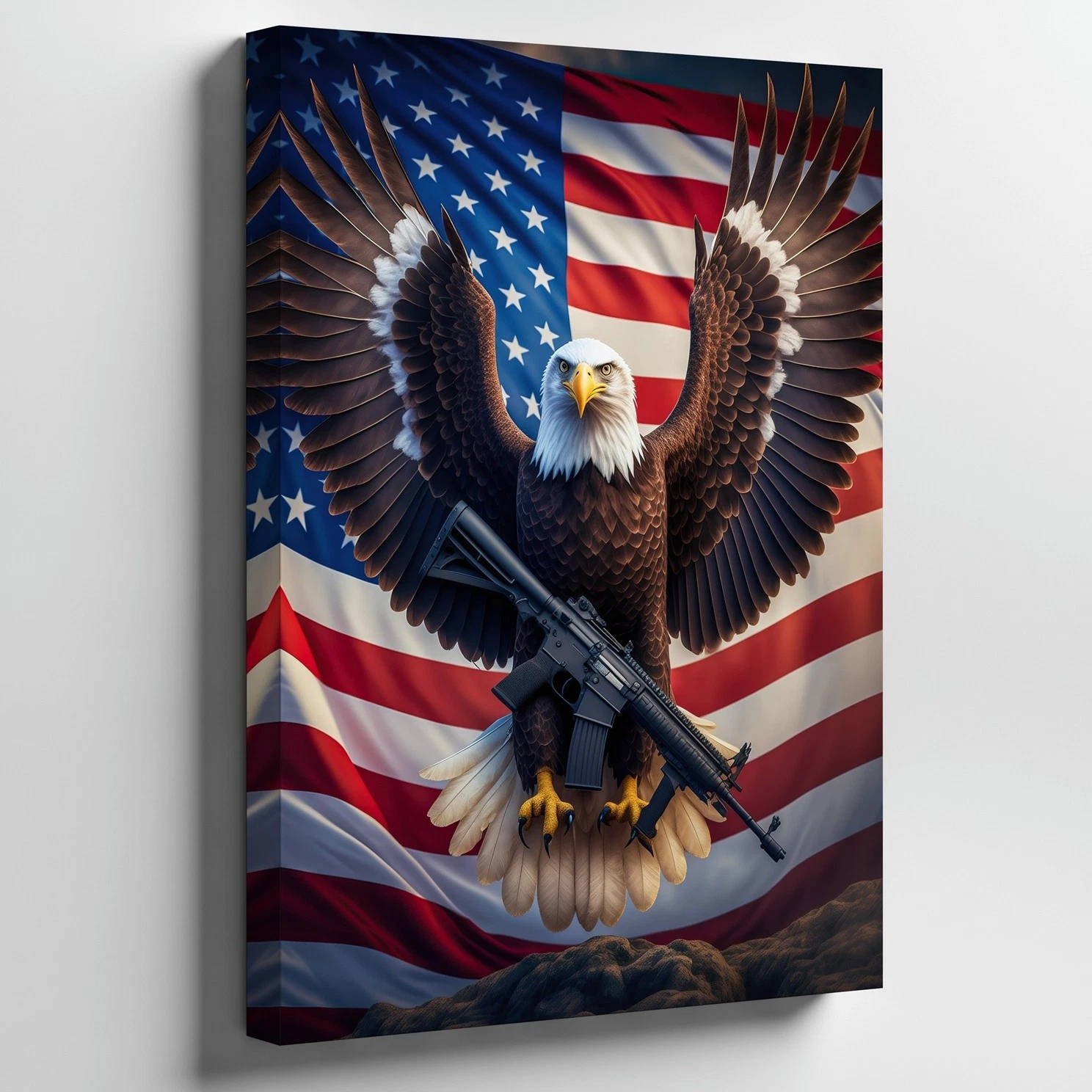 Wall Art Majestic Bald Eagle Stands Proudly On A Rocky Perch, Its Canvas Print