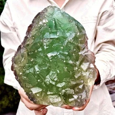 10.67LB Natural green cubic fluorite - quartz crystal mineral specimen