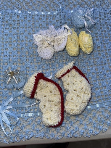 Handmade Crochet Baby Booties White, Yellow, Cream And Red, Baby Blue 0-3 months