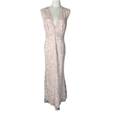 Tadashi Shoji Aline Lace Sz 8 Evening Gown V Neck Pale Pink Floor Length