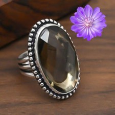 Smoky Quartz Gemstone 925 Sterling Silver Handmade Jewelry Ring Gift For Her