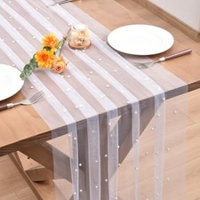 Pearl Table Runner Boho Rustic Tulle Lace Spring Easter Table 10ft x 1pc White