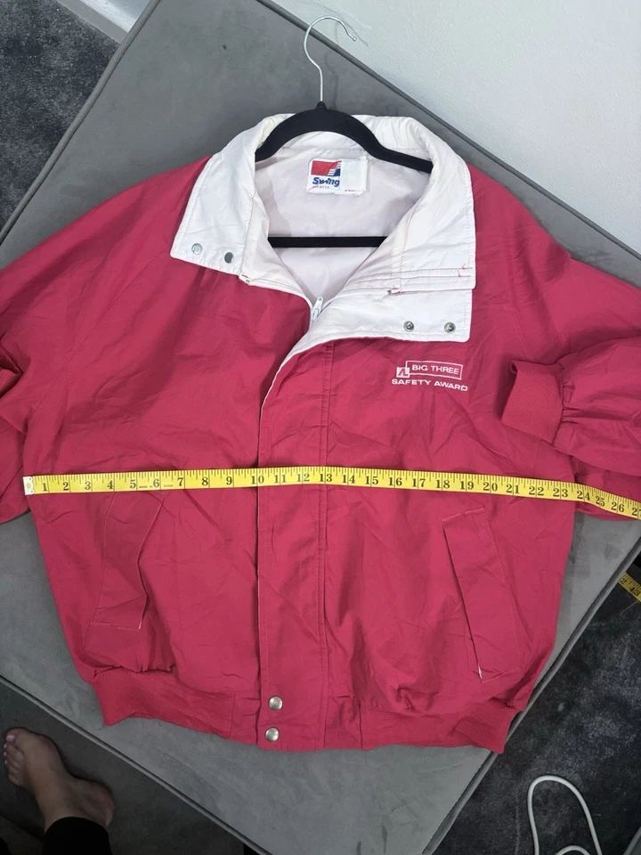 Vintage 80s Swingster Big Three SafetyAward Red Windbreaker Jacket XL - Image 2 of 2