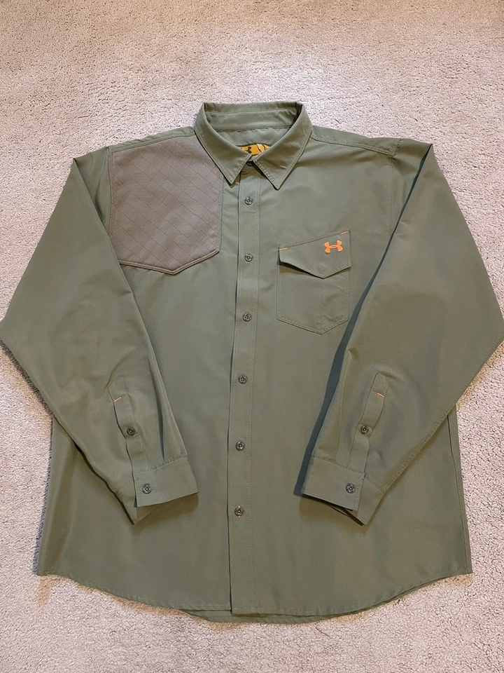 Under Armour Shirt Mens 2XL Green Button Up Hunting Outdoors Quilted Shoulder - Image 4 of 4