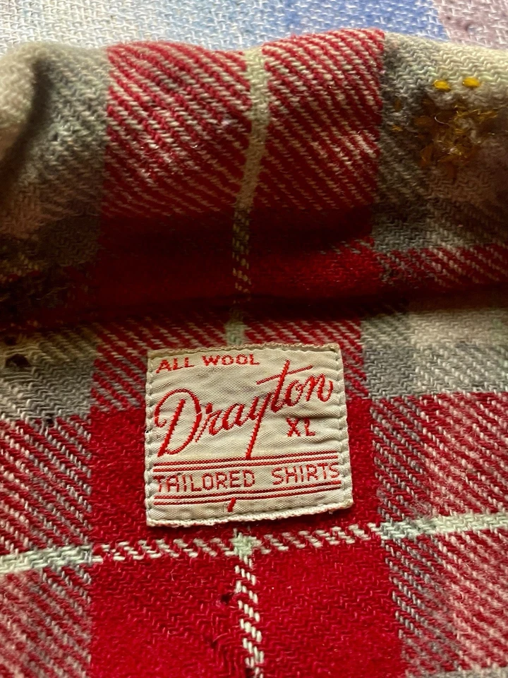 复古 20 世纪 50 年代 Drayton Mended 格子羊毛环领纽扣法兰绒 L 码 — 第 4/4 张图片