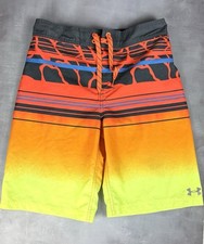 Under Armour Board Shorts Boys YL Multi Striped Heatgear Loose Fit Surfing 0209