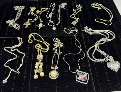 Costume Jewelry Necklace Lot Of 12 Vintage 2 Modern Gemstone Gold & Silver Tones