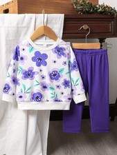 Children's Floral Print Long Sleeve Top  Pants Set
