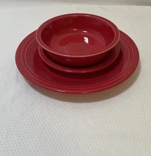 Fiestaware Red 3PC Dinner Set. Dinner & Bread Plate & Soup Bowl