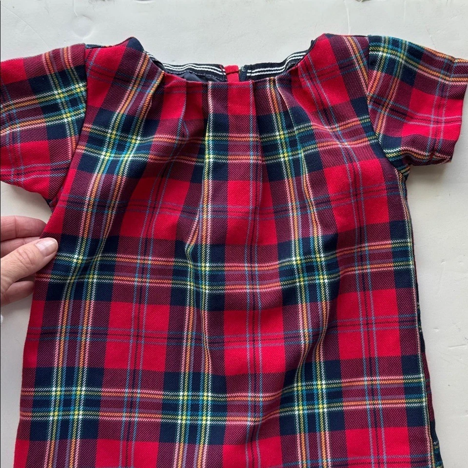 Vestido Nautica Rojo a Cuadros Navidad Vacaciones Manga Corta Forrado Florers Talla 24M Foto 3 de 4