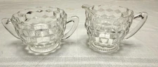 Jeannette Glass Cube Creamer Open Sugar Set Clear Glass Vintage 1950s