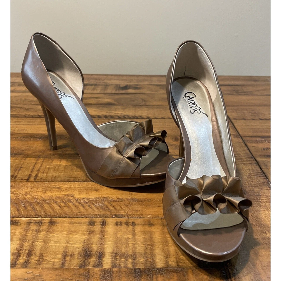 CARLOS SANTANA GOLD/ TAN HIGH HEEL SHOES SIZE 7.5 M - Image 2 of 4