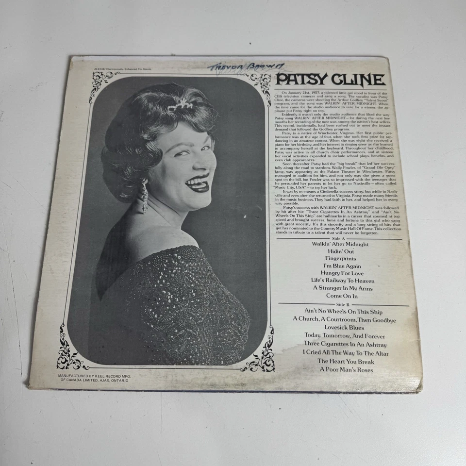 Country Music Hall Of Fame Patsy Cline Vinyl LP Pickwick Records Canada Press - Image 3 of 4