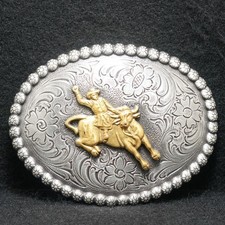 WH11161 NOS VINTAGE 1970s COWBOY RIDING BULL WESTERN MENS BELT BUCKLE