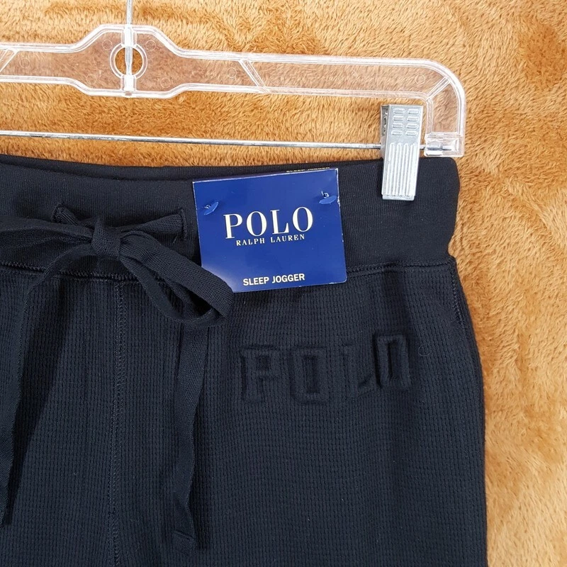 POLO RALPH LAUREN Pants Mens Small Black Drawstring Jogger Waffle Thermal Logo - Image 2 of 4