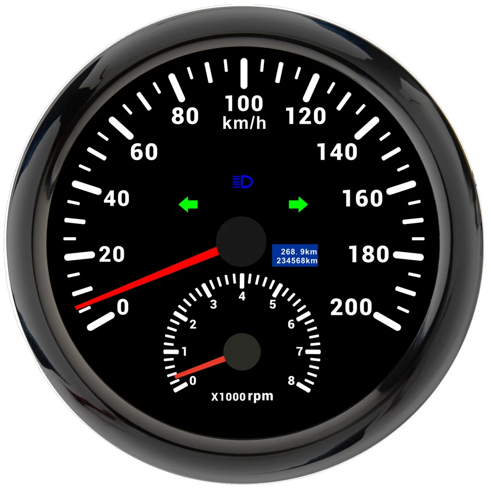110mm Black GPS Speedometer 200km/h w/tachometer for Boat Car Truck Waterproof - Image 2 of 4