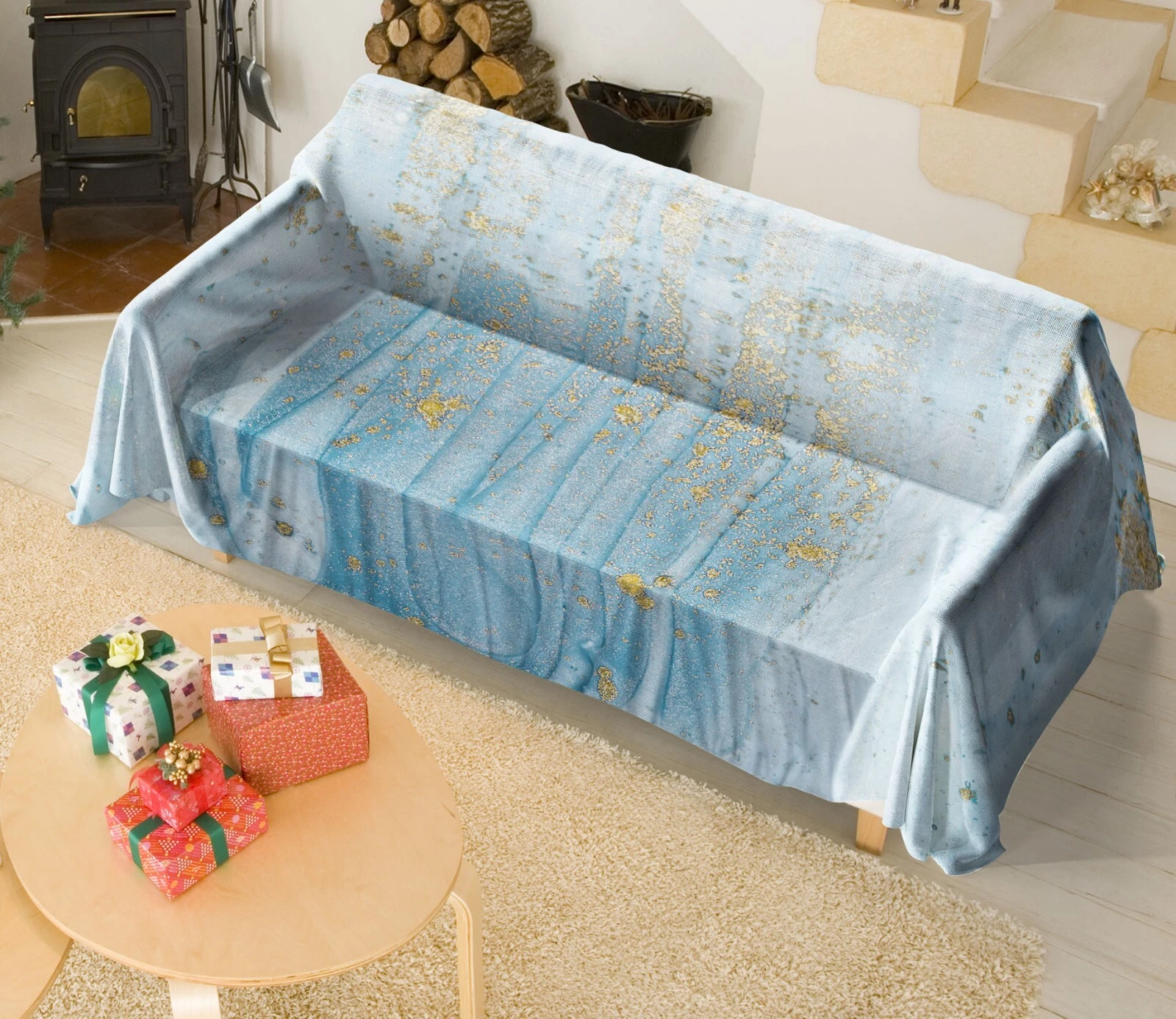 3D Fresh Blue N2886 Sofa Cover High Stretch Lounge Slipcover Protector Couch Eve