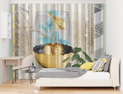 3D Golden Cherry Cup ZHUA4182 Photo Curtain Window Blockout Fabric Amy 2023