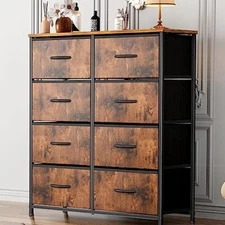Brown 8 Drawers Dresser for Bedroom Chest Organizer Storage with Fabric Bins