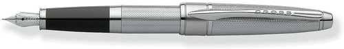 Cross Apogee Fine Nib Fountain Pen Chrome Black Blue Ink Gift Boxed Tip - Picture 2 of 13