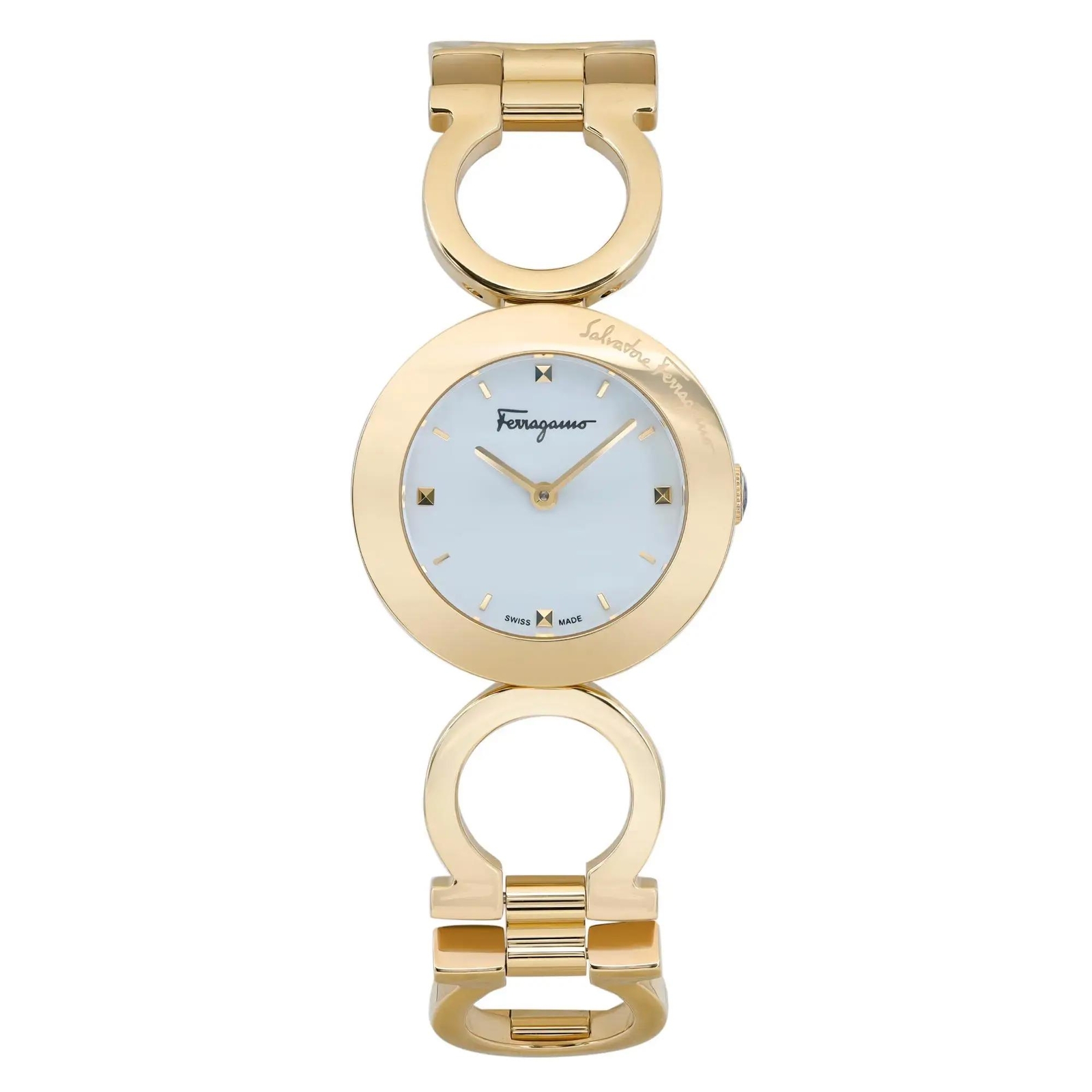 Salvatore Ferragamo 28mm Gold-Tone White Dial Ladies Quartz Watch SFYA00321