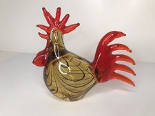 Vintage Rooster Art Glass Large Hand Blown Murano Style Heavy Thick  7.75" Tall