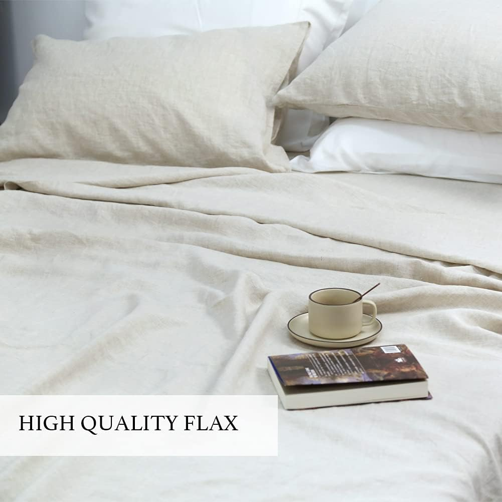 100 Linen Sheets King Size, Natural French Flax Bed Sheet Sets 4 Pcs