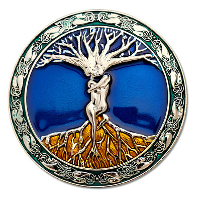 Gürtelschnalle Lebensbaum Emaille Odin's Askr Embla 80 mm breit nordisch Wikinger Buckle