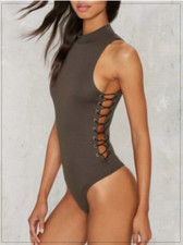 HIGH NECK BODYSUIT WITH LACE UP SIDES SIZE S