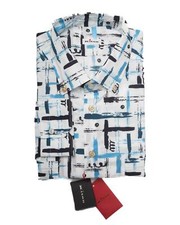 Kiton 895 NWT Blue White Graphic Print Casual Cotton Sport Shirt 41 eu 16 US