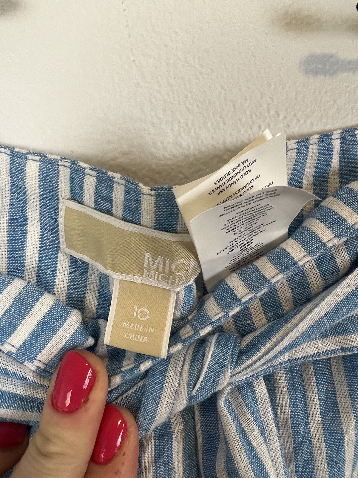 Michael Kors Pants Womens 10 Blue White Striped Tie-Waist Linen Cotton Wide Leg thumbnail 5