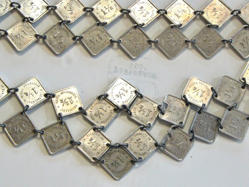 UNIQUE HAND MADE VINTAGE ILLINOIS 1930'S TAX TOKEN PETITE BELT OR NECKLACE PIECE