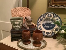 Vintage Monkey Pod Hand Carved Goblets Set Of 2 Kitchen Party Wooden 