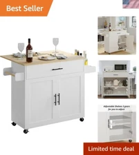 Rolling Kitchen Island Table on Wheels with Drop Leaf, Storage Cabinet, Drawe...