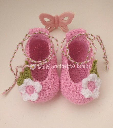 Scarpine scarpette ballerina per neonata * uncinetto lana portafortuna  neonato | eBay