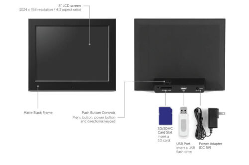 Aluratek ASDPF08F 8" LCD Digital Photo Picture Slideshow Frame 1024x768 USB SD - Picture 6 of 7