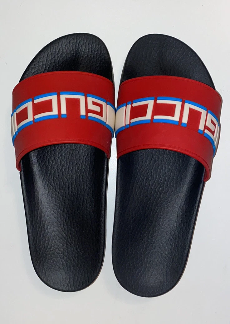 Gucci blue and red slides hot sale